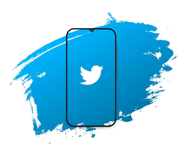 Social network twitter in the phone on a blue background