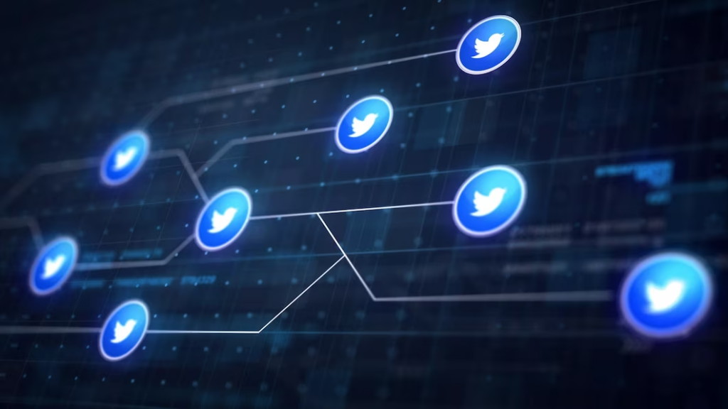 Twitter logo linked with lines