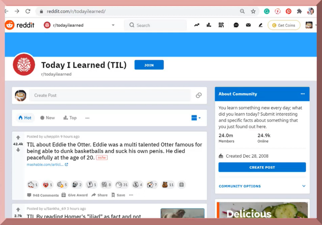 reddit page - today I learned